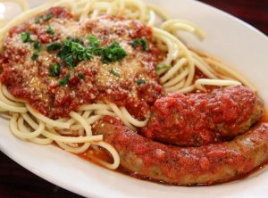 spaghetti meatballs and sausage from europa italian and spanish cuisine